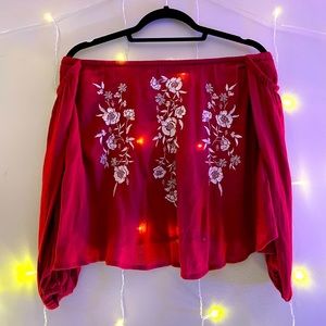 Red Flower Off-Shoulder Top ❤️
